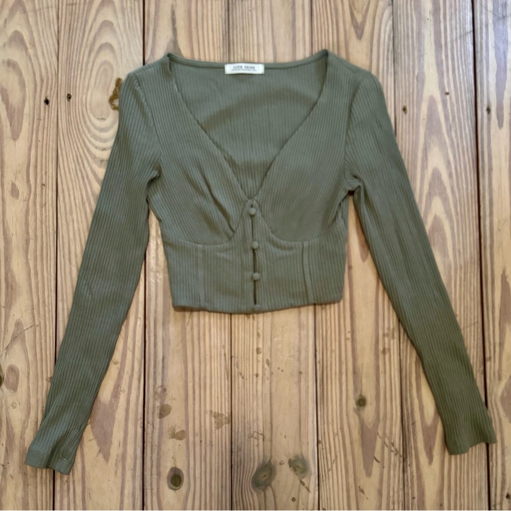 12th Tribe Cheyenne Long-sleeve Olive Crop Top